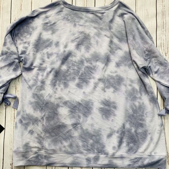 Ideology Womens Plus Blue Tie-Dye Crewneck Tie Sleeve Sweatshirt Size 1X New - Picture 3 of 6